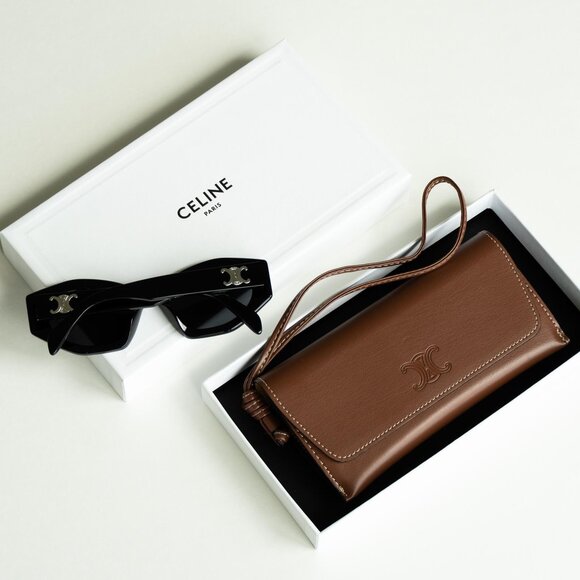 Celine TRIOMPHE Men Sunglasses Black Smoke Cat Eye CL40238U 01A NEW AUTHENTIC - Picture 14 of 15